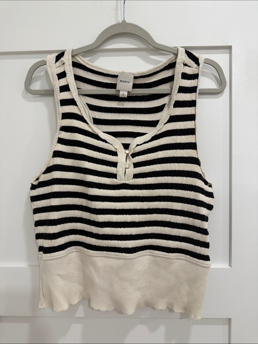 Maeve Black and Cream Striped Ribbed Tank